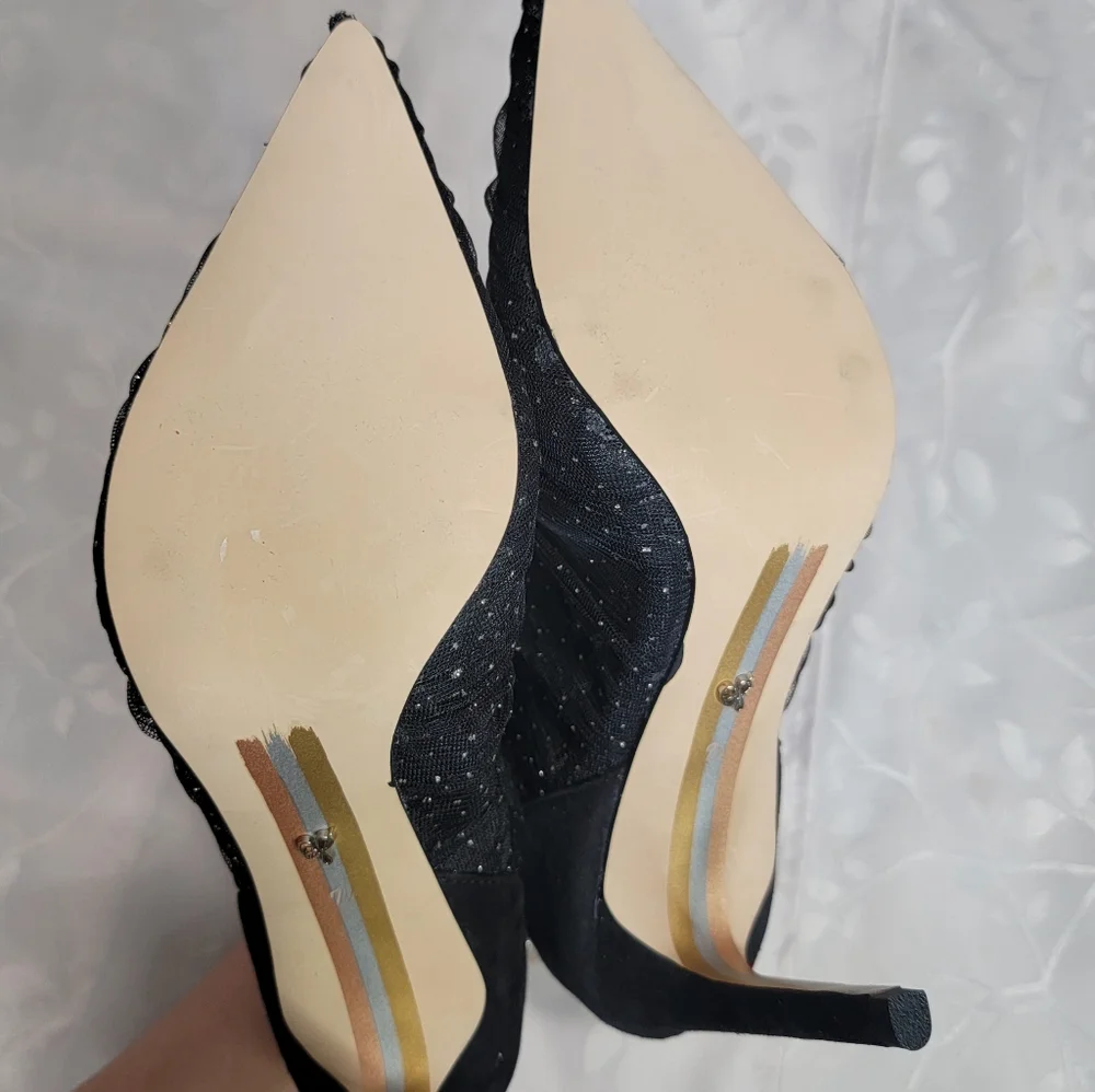 Sam Edelman Farren Glitter Mesh Tulle Pointed Toe Stiletto Heeled Ankle Booties‎